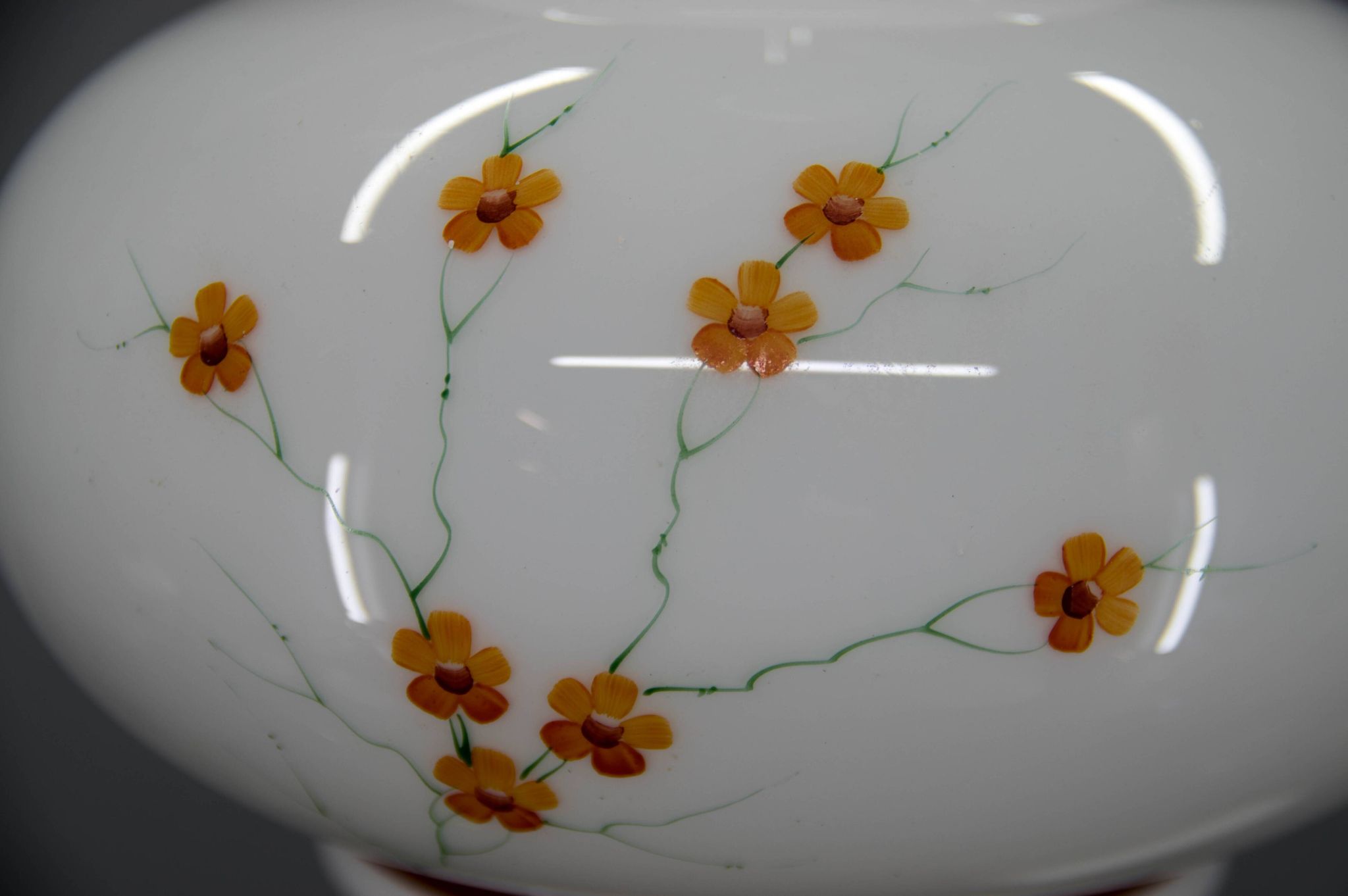 1970s Hand-Painted Milk Glass Pendant Light  Mid-Century Vintage