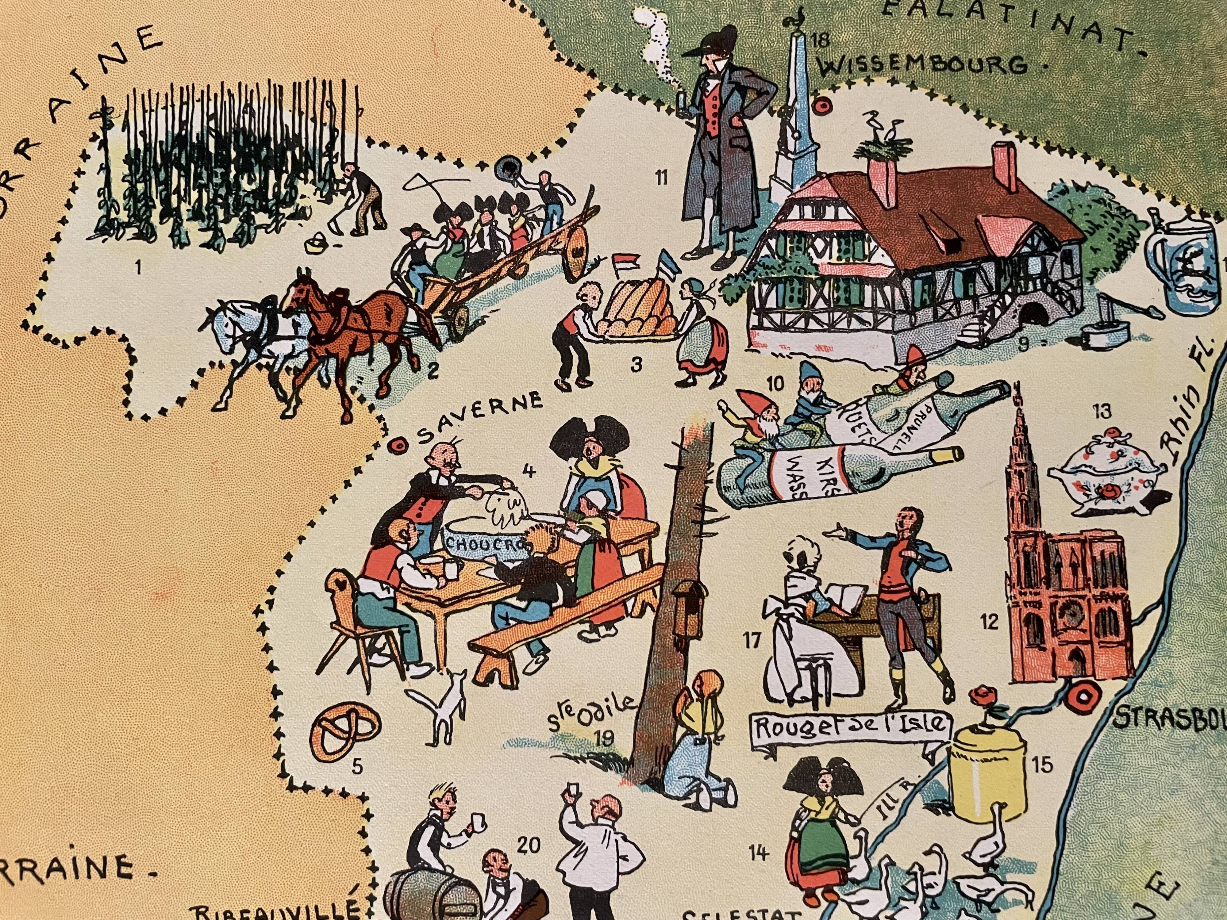 Vintage poster illustrated map of Alsace 1945 - JP Pinchon