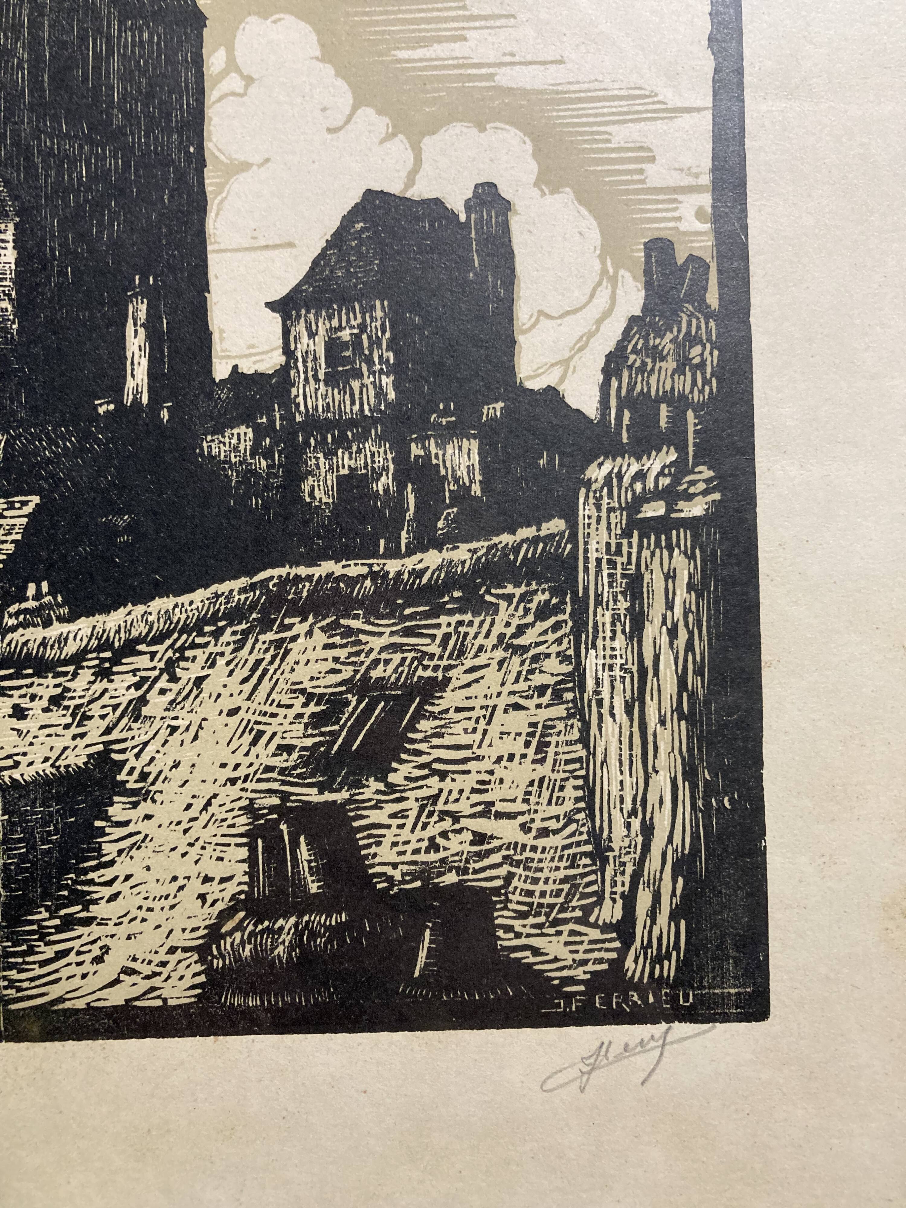 Old illustration of the Cathedral of Rodez, framed.