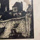 Old illustration of the Cathedral of Rodez, framed.