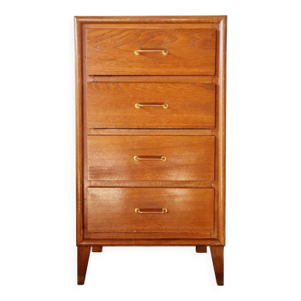Commode vintage années 50 en bois – 4 tiroirs – pieds compas