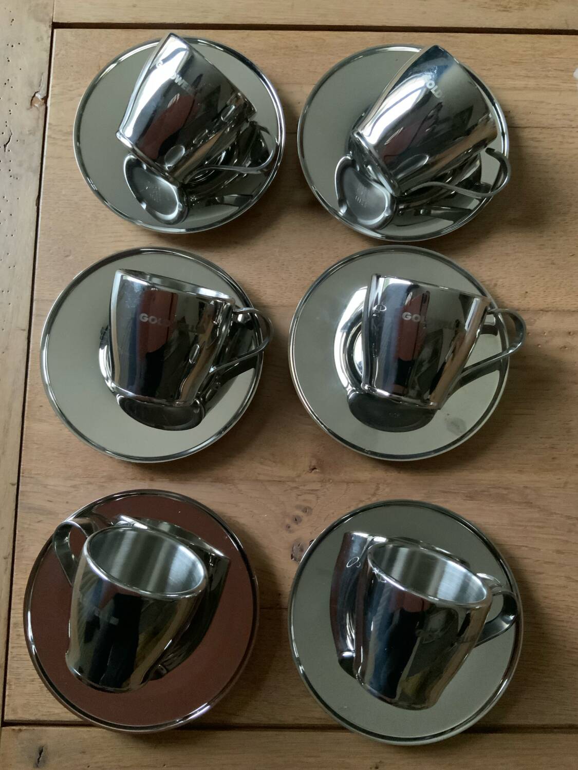 Set of 6 "Space Age" mirror polished stainless steel espresso cups - Sola Swi