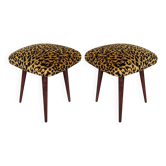 Pair of leopard velvet stools mid-century, Europe, 1960s