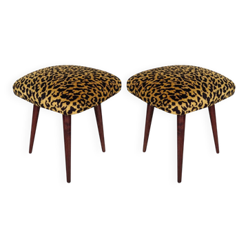 Pair of leopard velvet stools mid-century, Europe, 1960s
