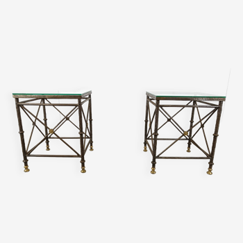 Pair of brutalist wrought iron side tables, 1970s
