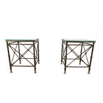 Pair of brutalist wrought iron side tables, 1970s