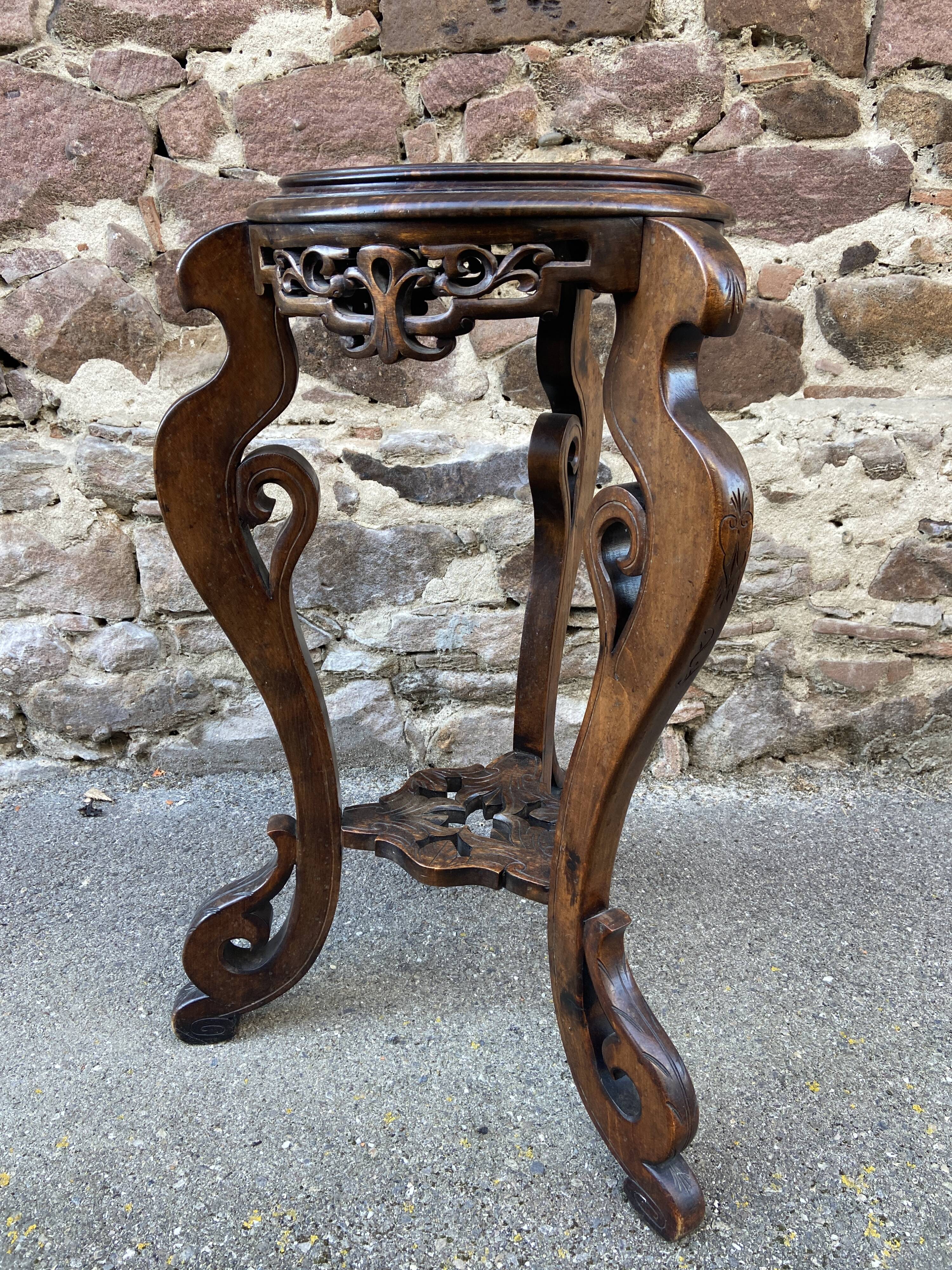 Colonial style pedestal table Indochina Asia vintage 1930s carved wood