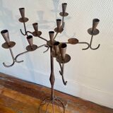 Large standing candlestick in folk art forged metal