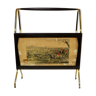 1950s Wooden and brass magazine racks with hunting scene prints