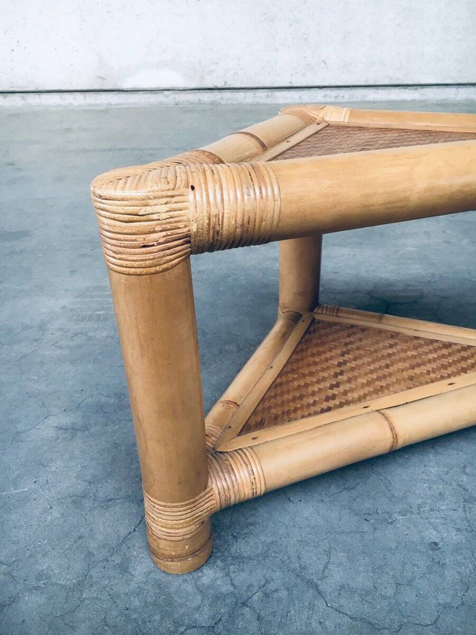 Handcrafted Bamboo Corner Table Set, 1970s, Set of 2