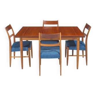 Danish Dining Set Table & Chairs in Teak & Oak, Mid Century Modern Design 1950's