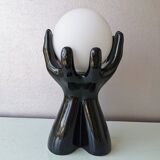 Italian design ceramic table lamp, two hands and glass shade.