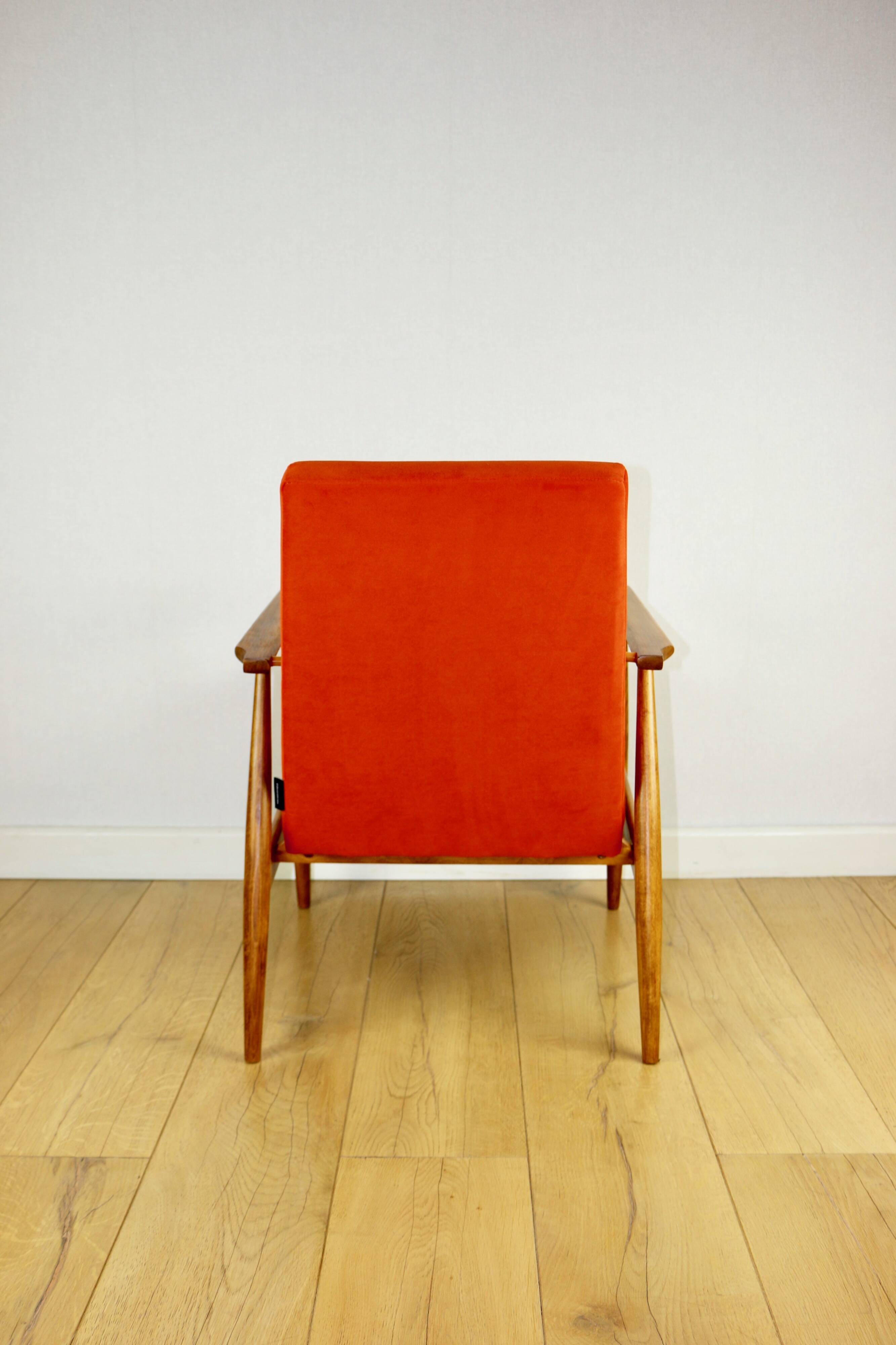 Armchair 'Lis', 1970s design by Henryk Lis, orange - 2 pieces available