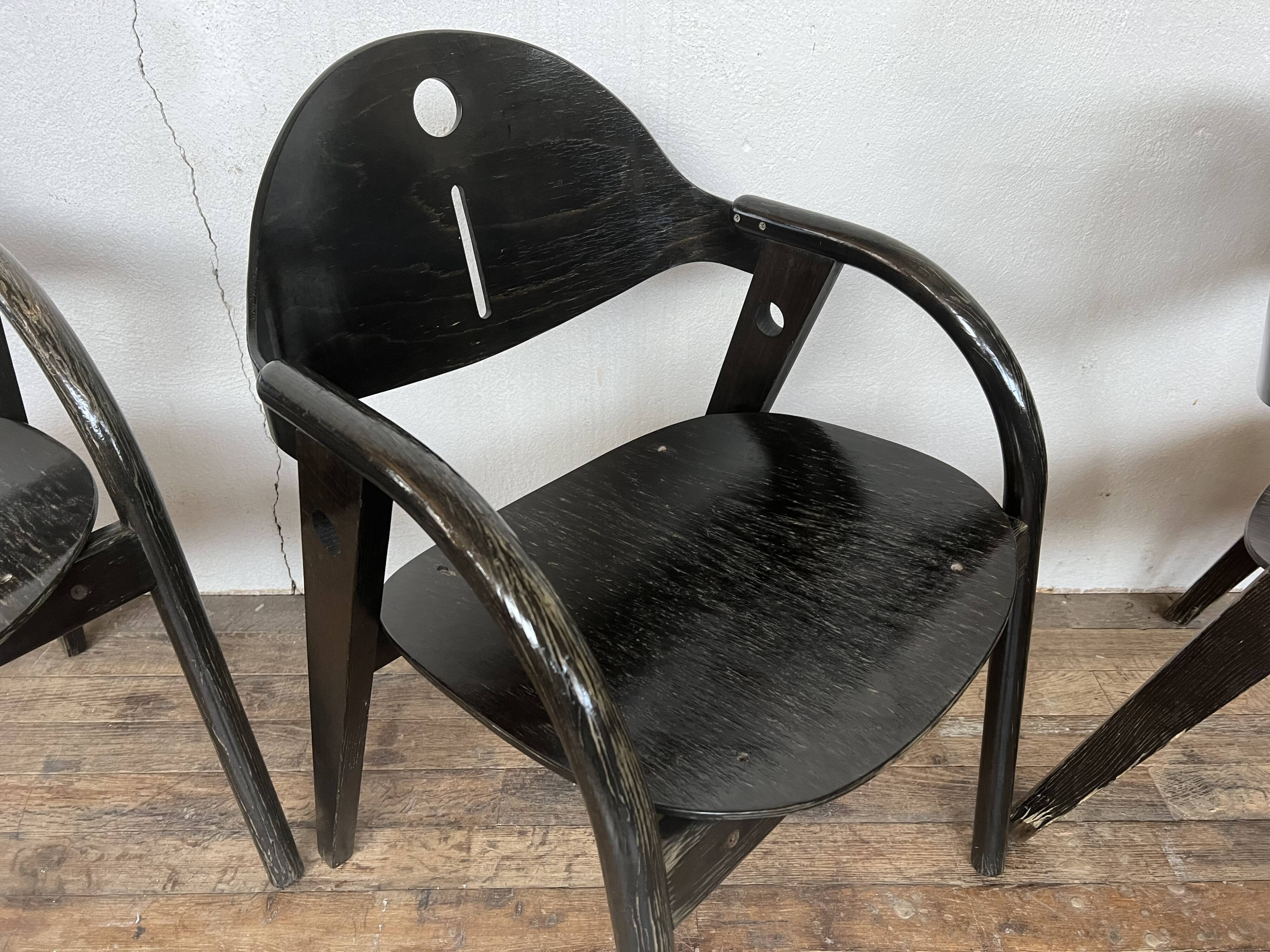 Rare series of 4 armchairs Baumann 1970 80 black original