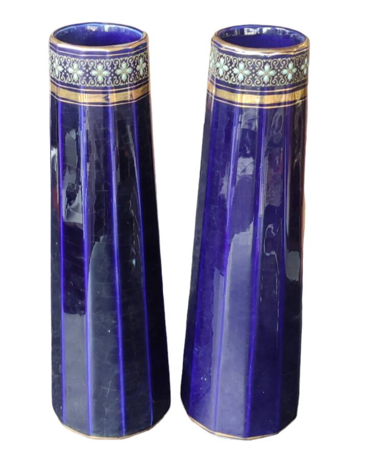 Pair of old vases/enameled decoration/gustave de bruyne