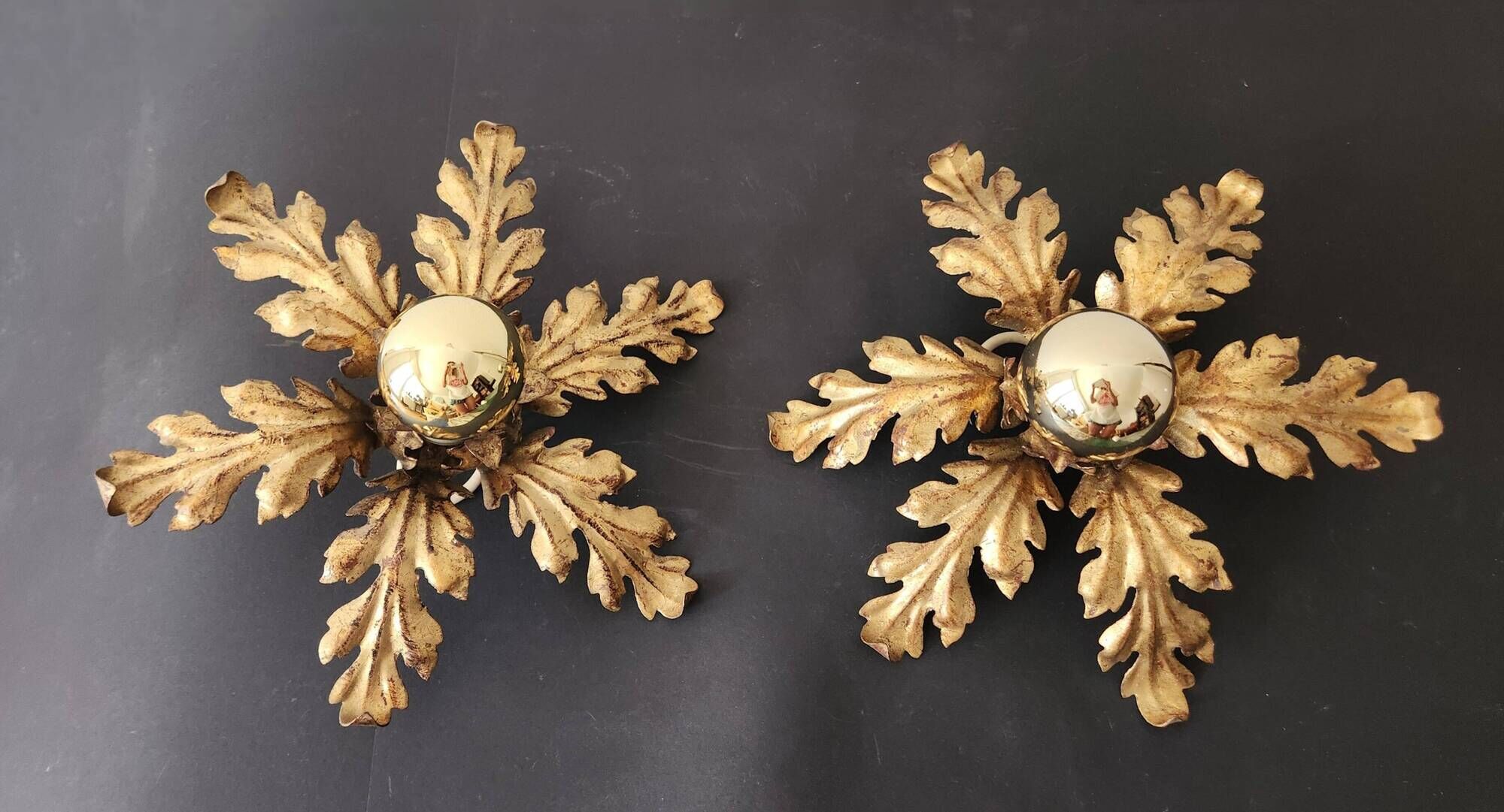 2er Set vergoldet Blattgold Barock Wandlampe Florentiner Hans Kögl Italien
