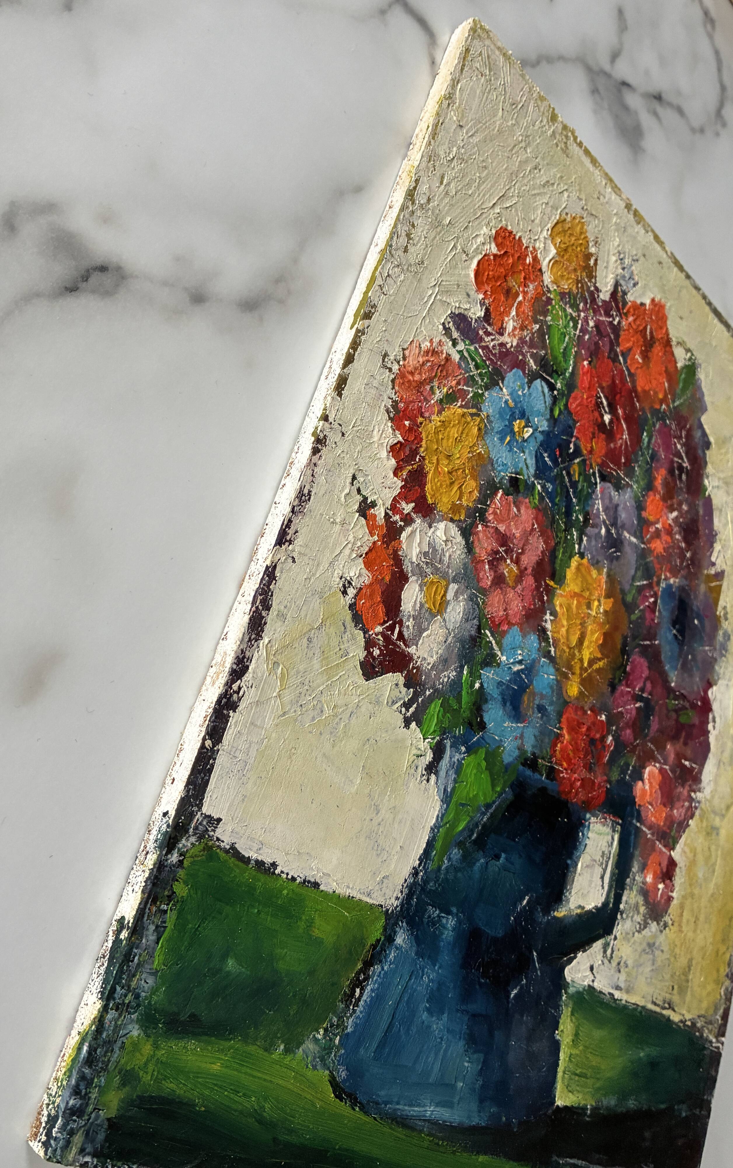 Small acrylic painting with a knife, bouquet of flowers.