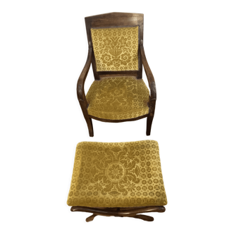 Mahogany empire armchair and its footrest