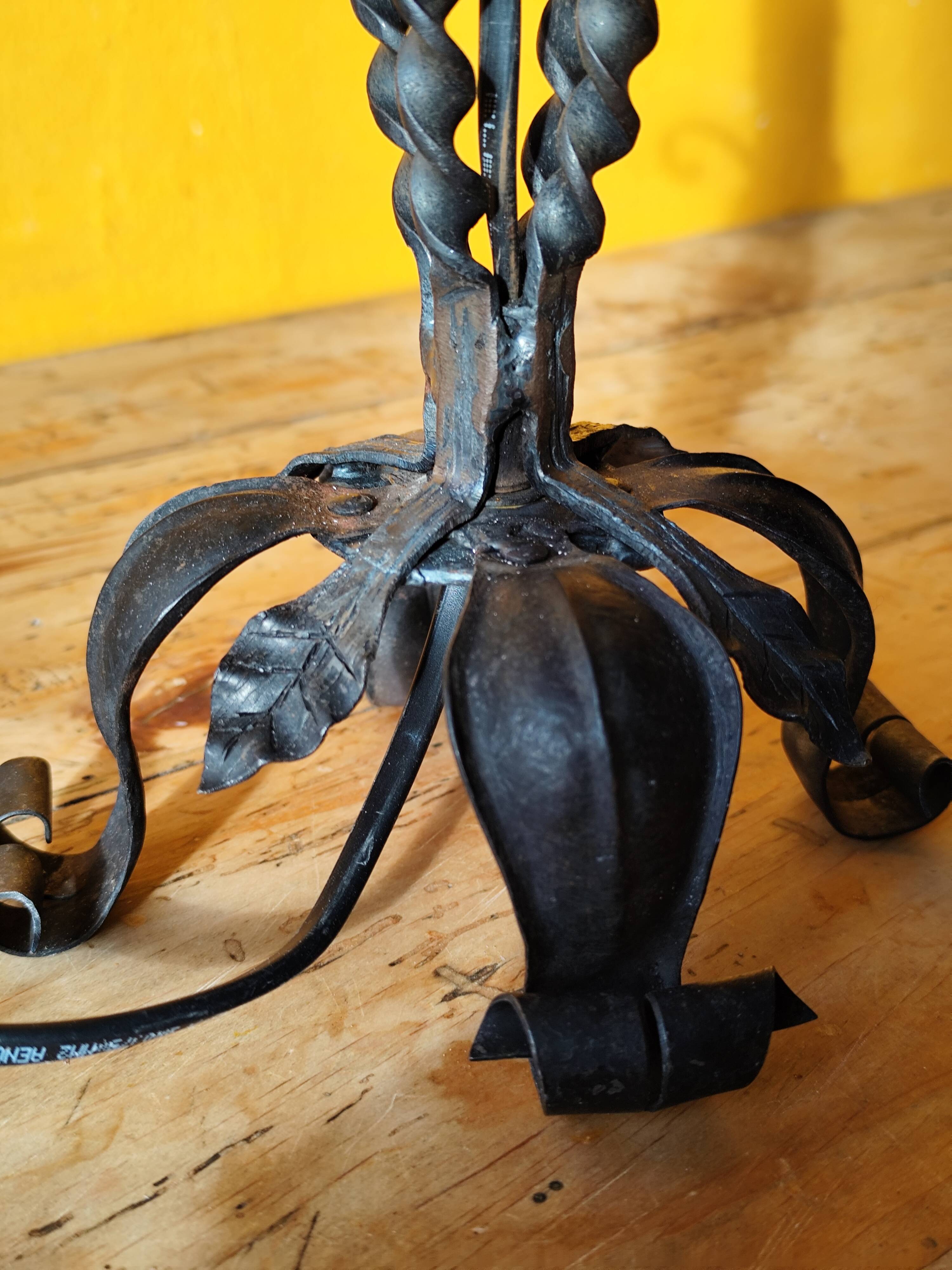 Old metal lamp and fake candle