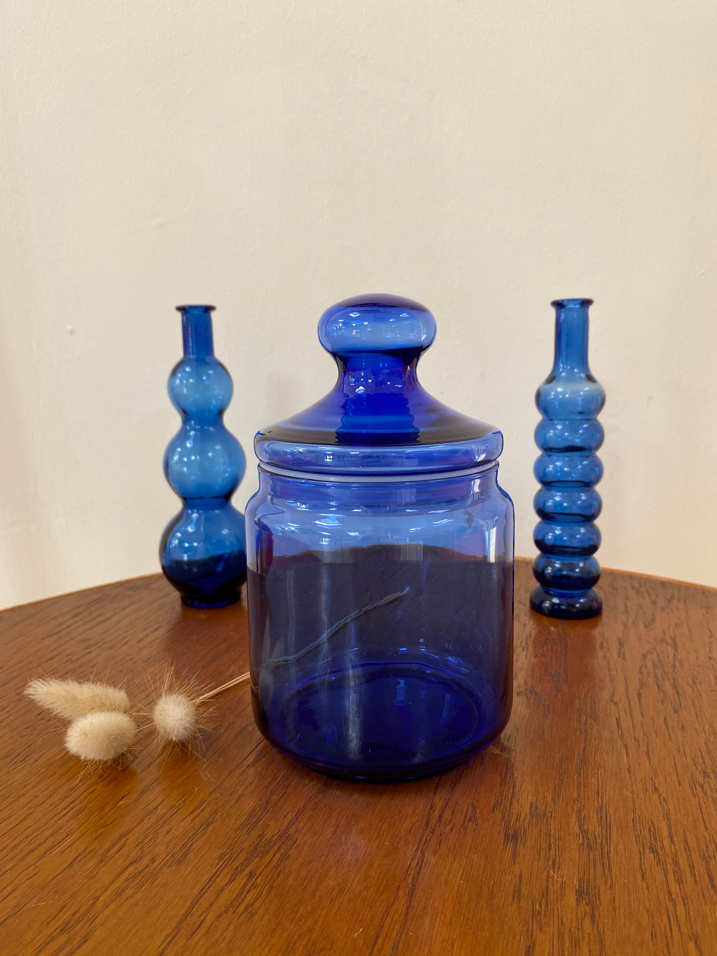 Vintage cobalt blue glass jar