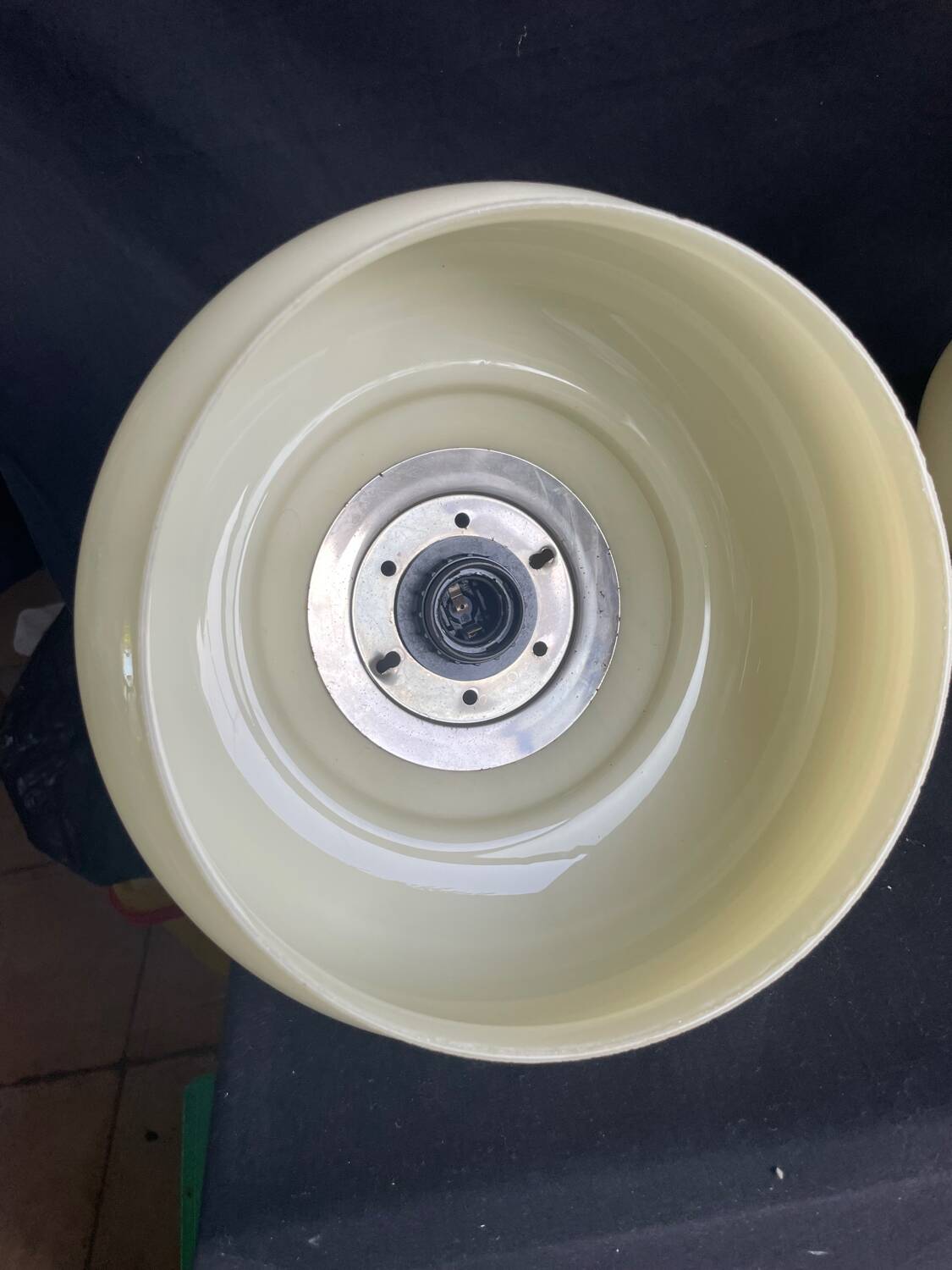 Pair of mid-century vintage opaline milk glass pendant lights