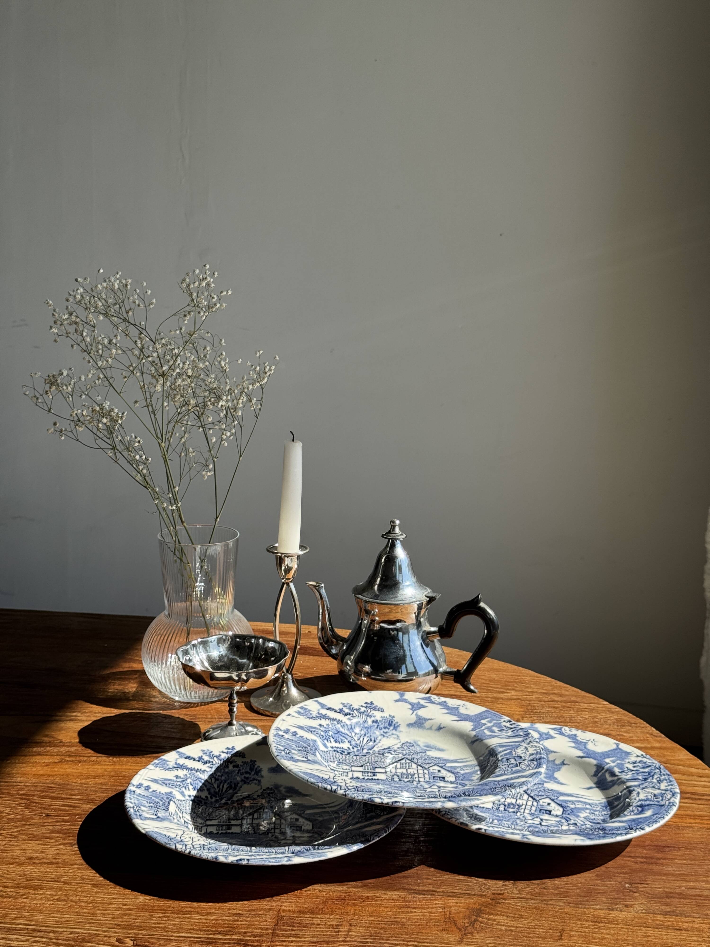 Lot de 5 assiettes anglaises bleues D23