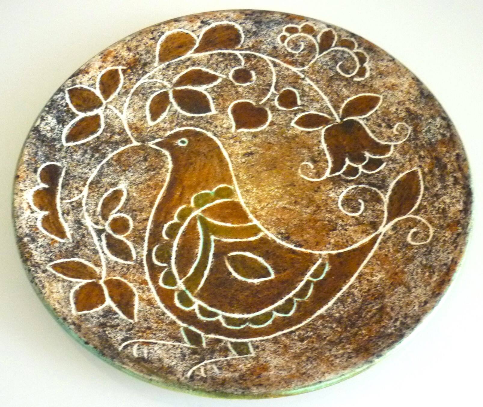 Enamelled ceramic plate, signed Bernard Buffat design from the 60s/70s