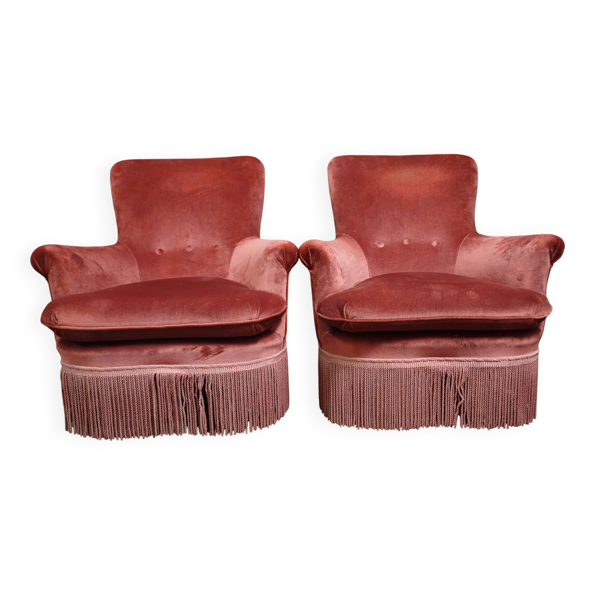 Pair of pink velvet frog armchairs – Napoleon III period