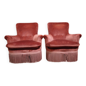Pair of pink velvet frog armchairs – Napoleon III period