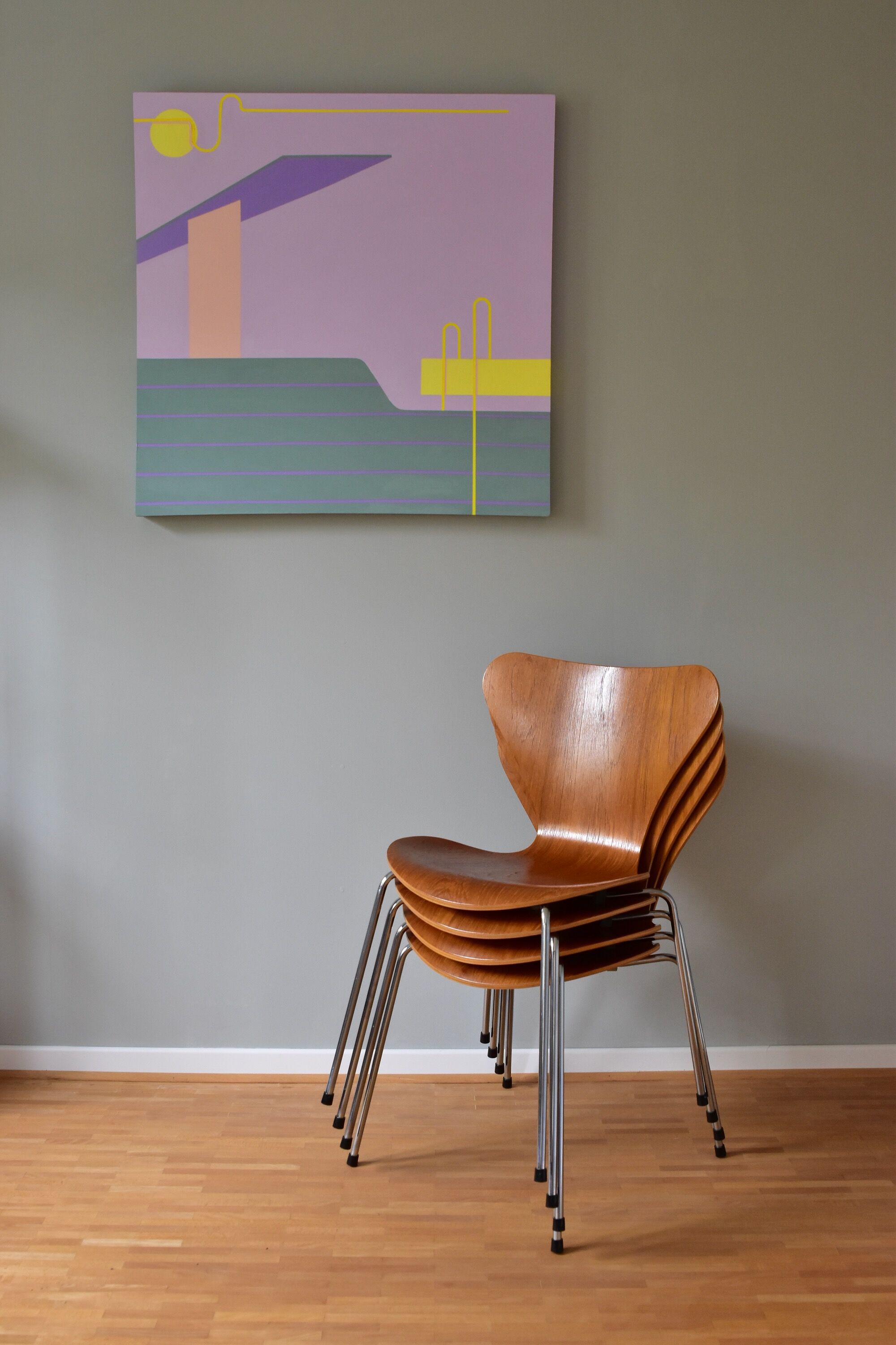 Set of Four Teak 3107 Dining Chairs by Arne Jacobsen for Fritz Hansen Denmark