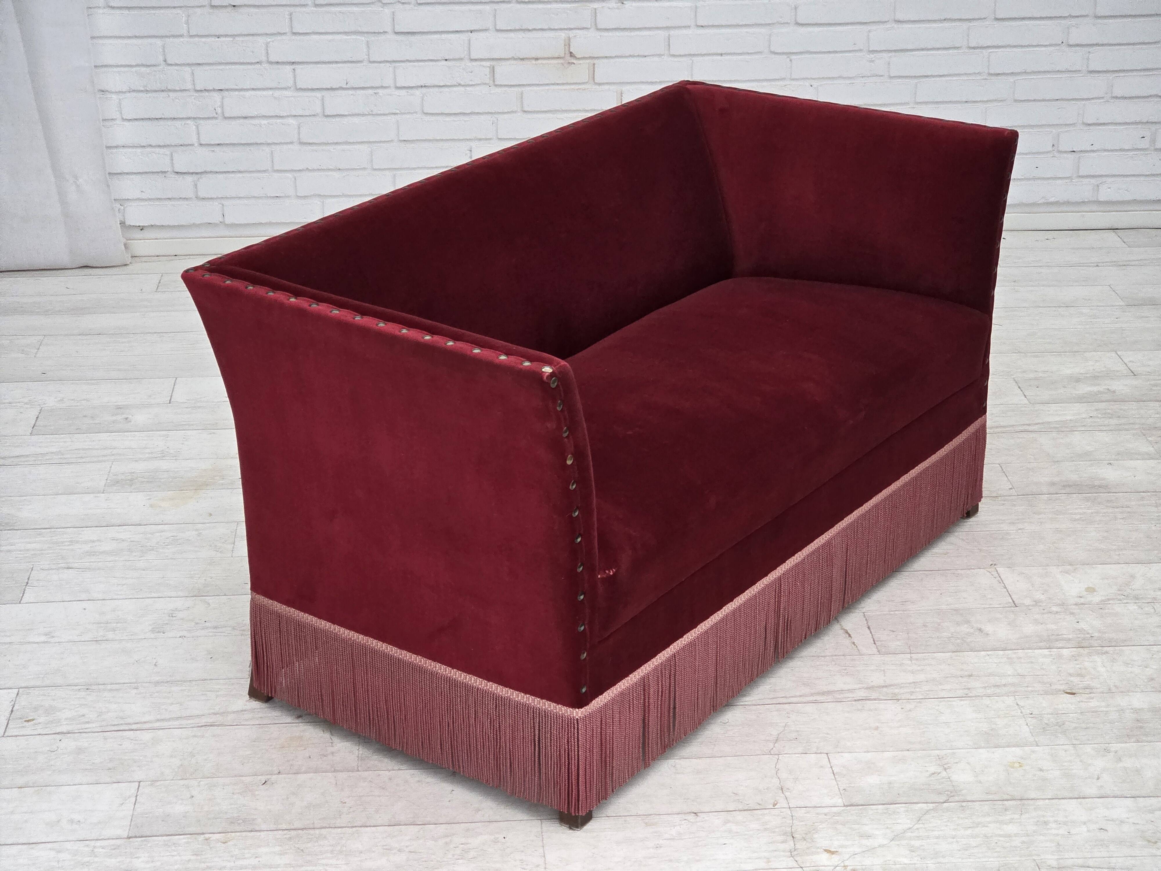 1970s, Danish 2-seater sofa, cherry-red furniture velour.