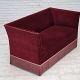 1970s, Danish 2-seater sofa, cherry-red furniture velour.