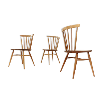 Three Vintage Ercol Model 449 Bow Back Dining Kitchen Chairs, Mid Century