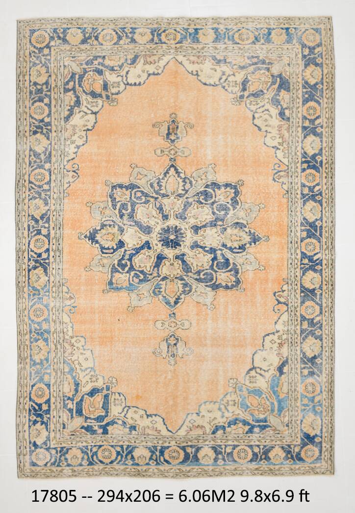 Large Blue Persian Area Rug, 206x294Cm