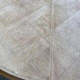 Table à manger ronde Louis XV rénovée en bois brut 210cm