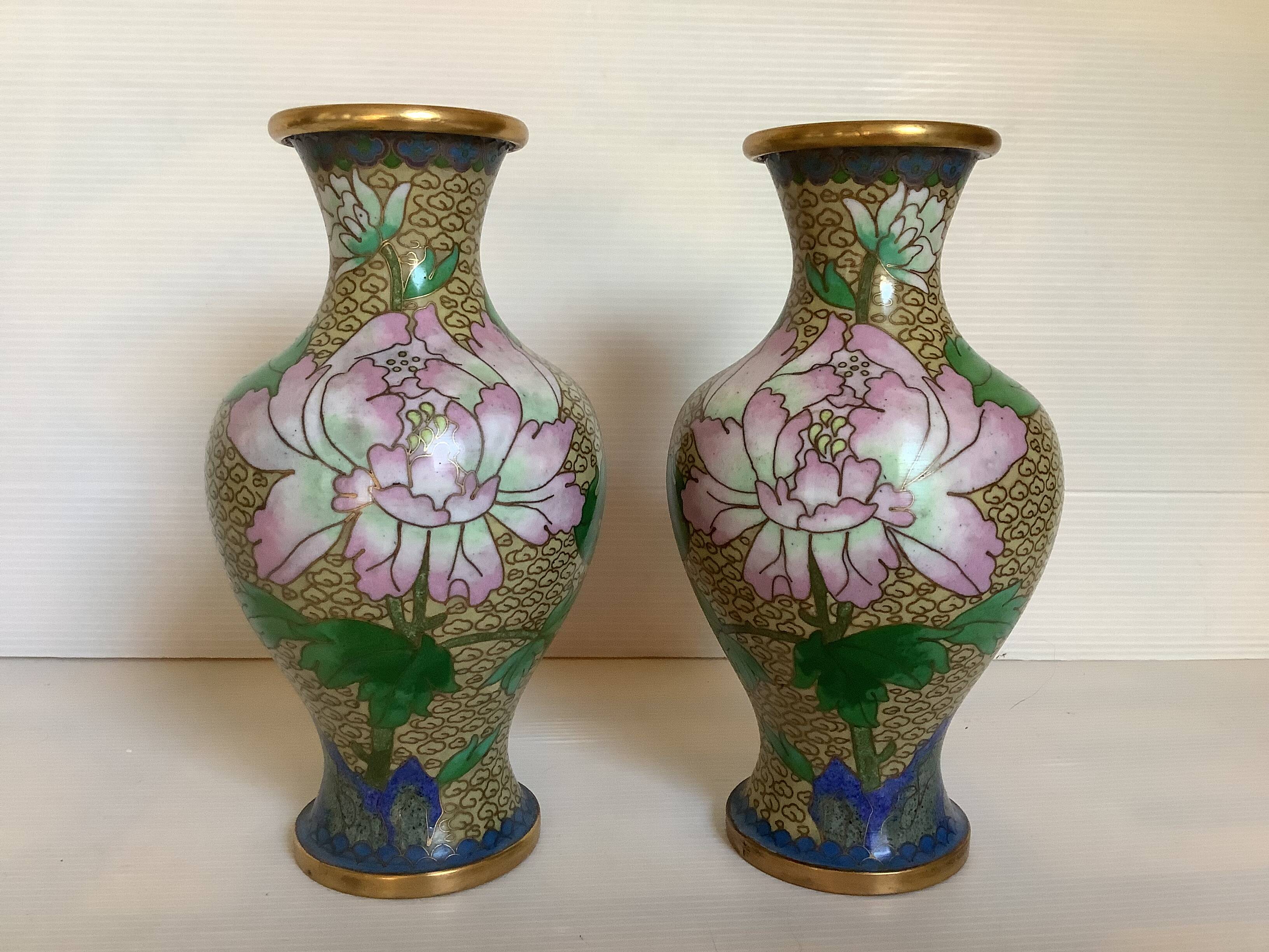 Pair of cloisonné enamel vases