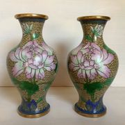 Pair of cloisonné enamel vases