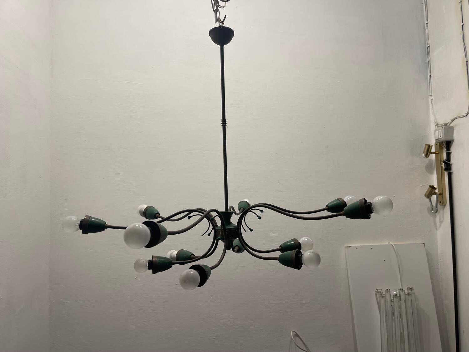 Italian Bronze Green Chandelier 1950’s