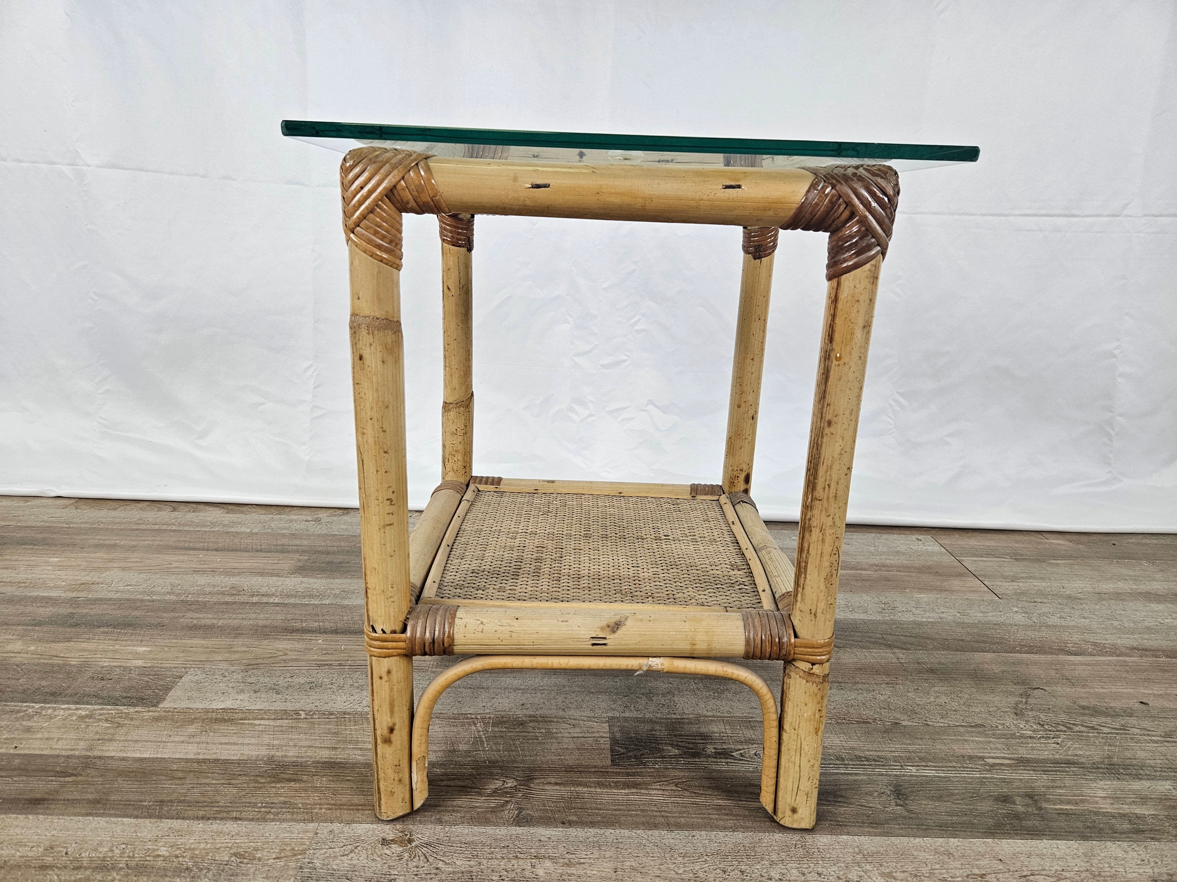 Wicker coffee table with glass top