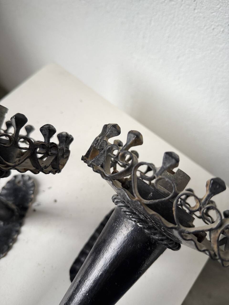 Black metal brutalist wall lights