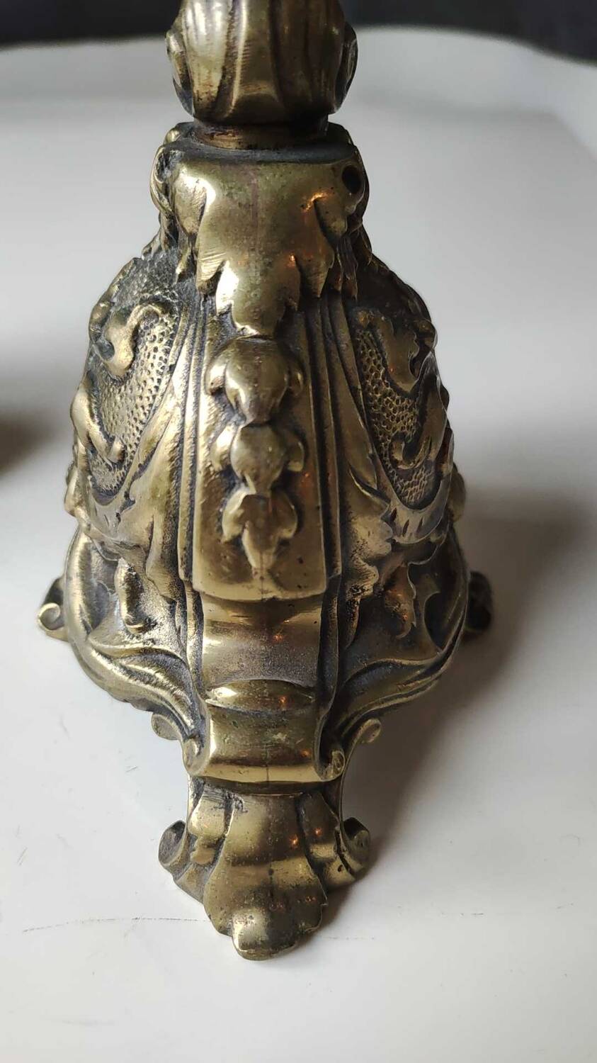 Pair of Antique Flambeaux Candlesticks/Baroque Style, Rocaille. In gilded bronze. 19th century