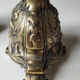 Pair of Antique Flambeaux Candlesticks/Baroque Style, Rocaille. In gilded bronze. 19th century
