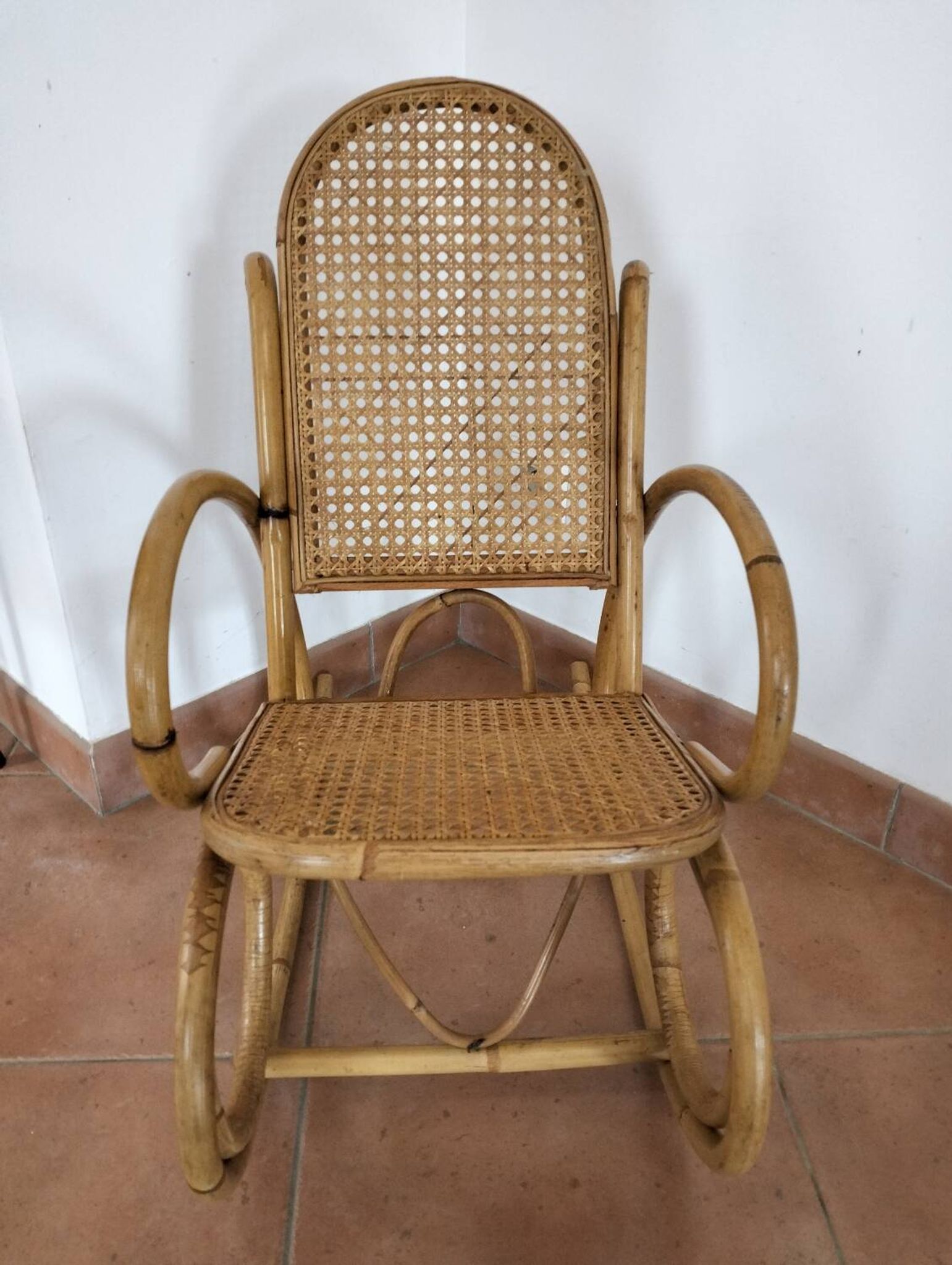 Child's rocking chair in bamboo and cane