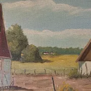 Vintage Oil Painting - Sunlit Farmyard with Chickens