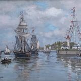 Signed framed painting Oil on canvas “Honfleur” dimensions: height -49cm- width -63 cm-