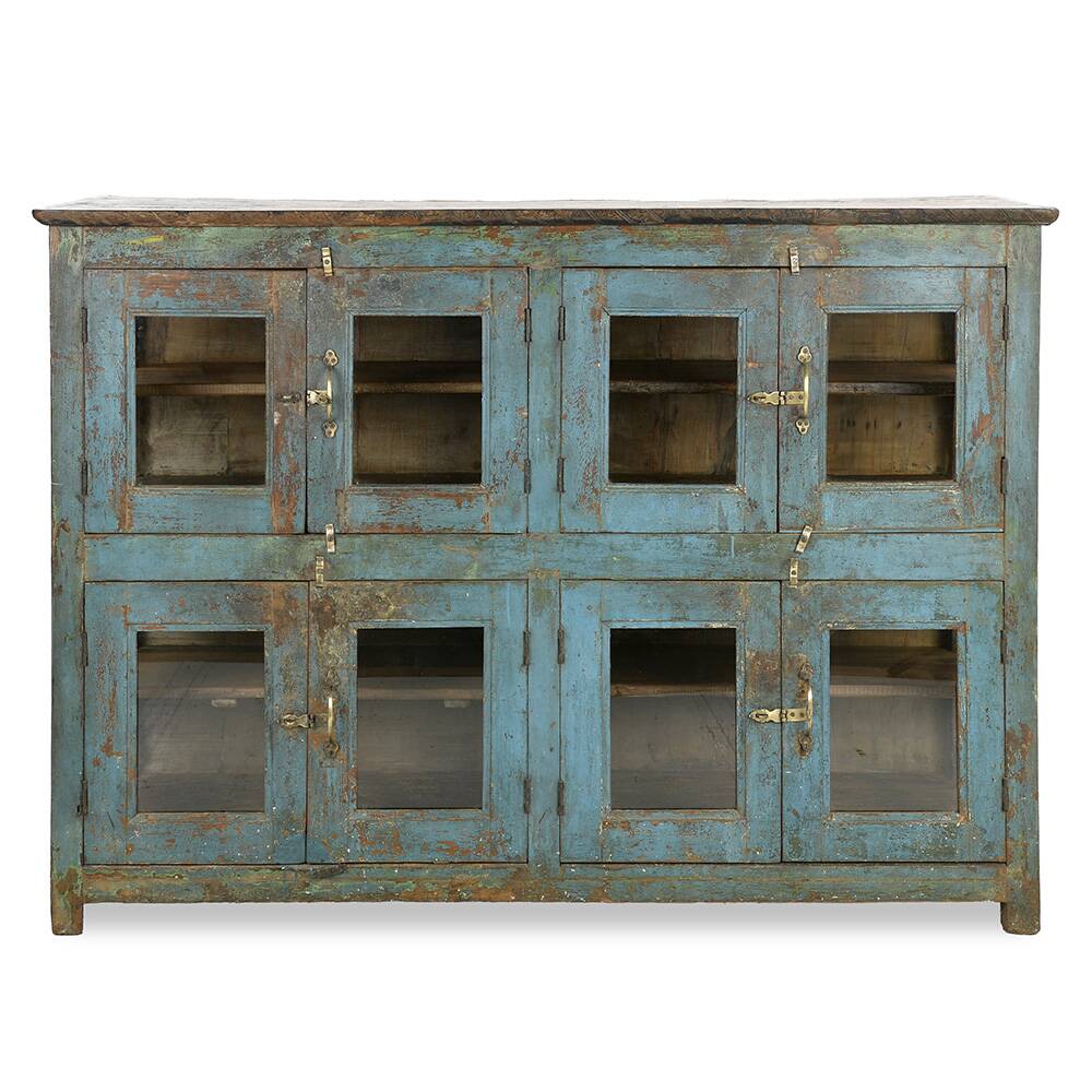 Glazed sideboard in patinated solid wood