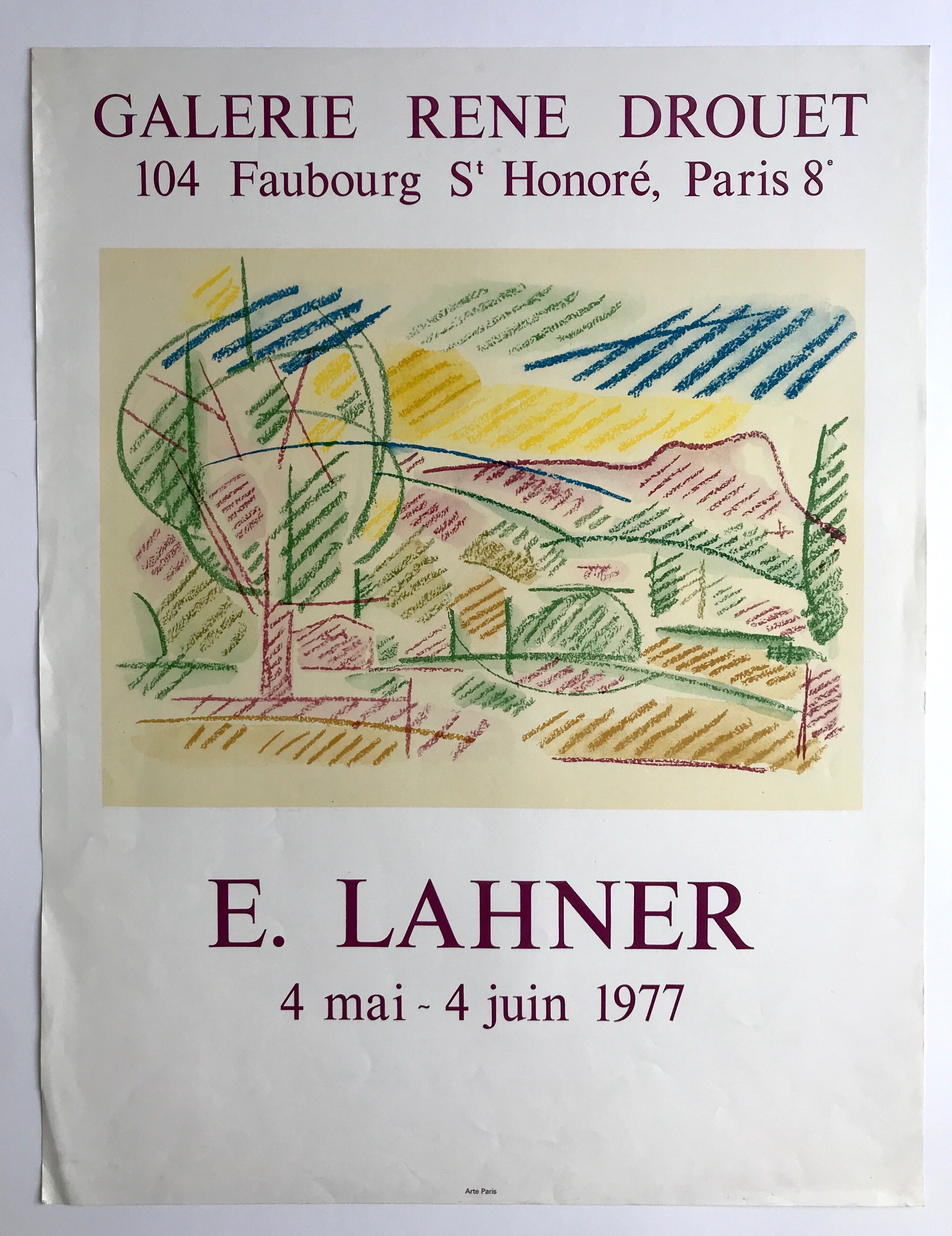 Poster in lithograph of Émile Lahner, Galerie René Drouet, 1977