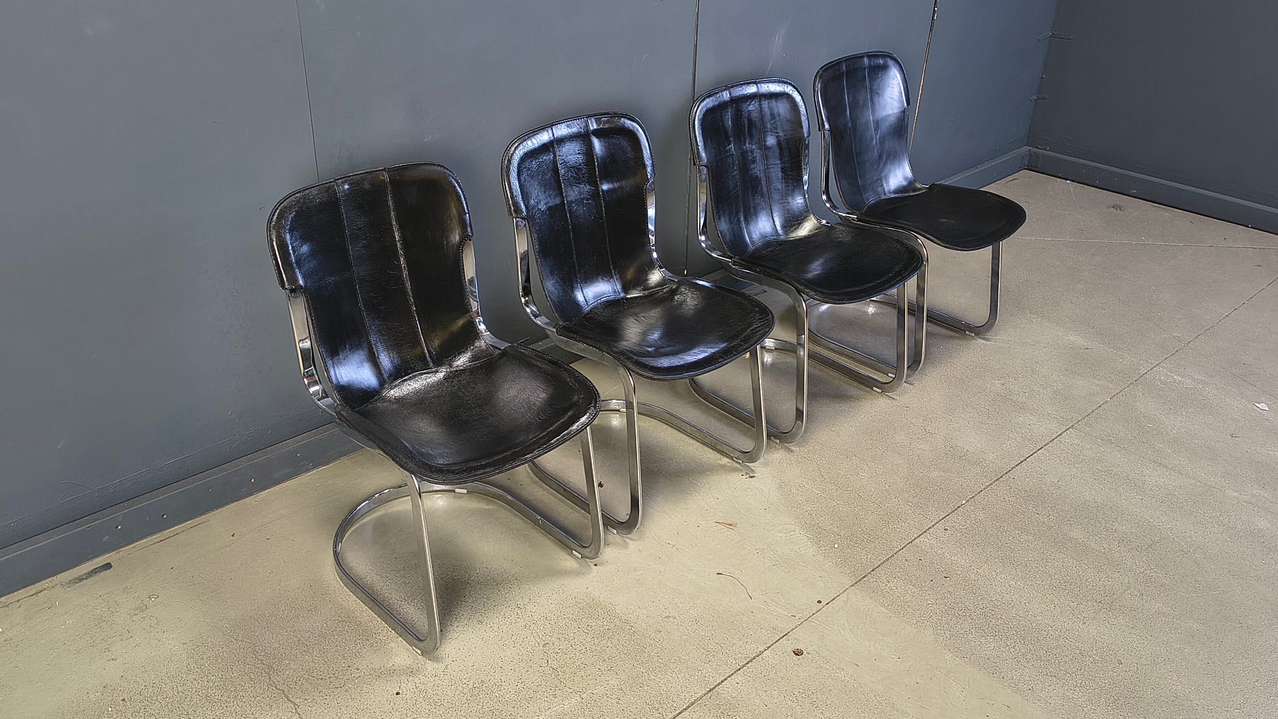 Vintage dining chairs by Willy Rizzo for Cidue set of 4, 1970s