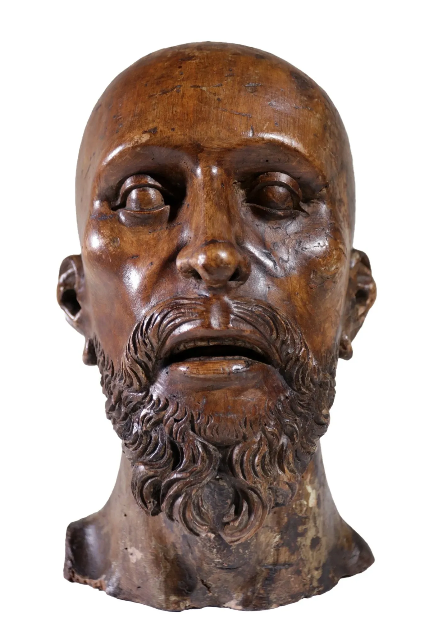 Life-size carved wooden man's head – Southern Europe, circa 1700