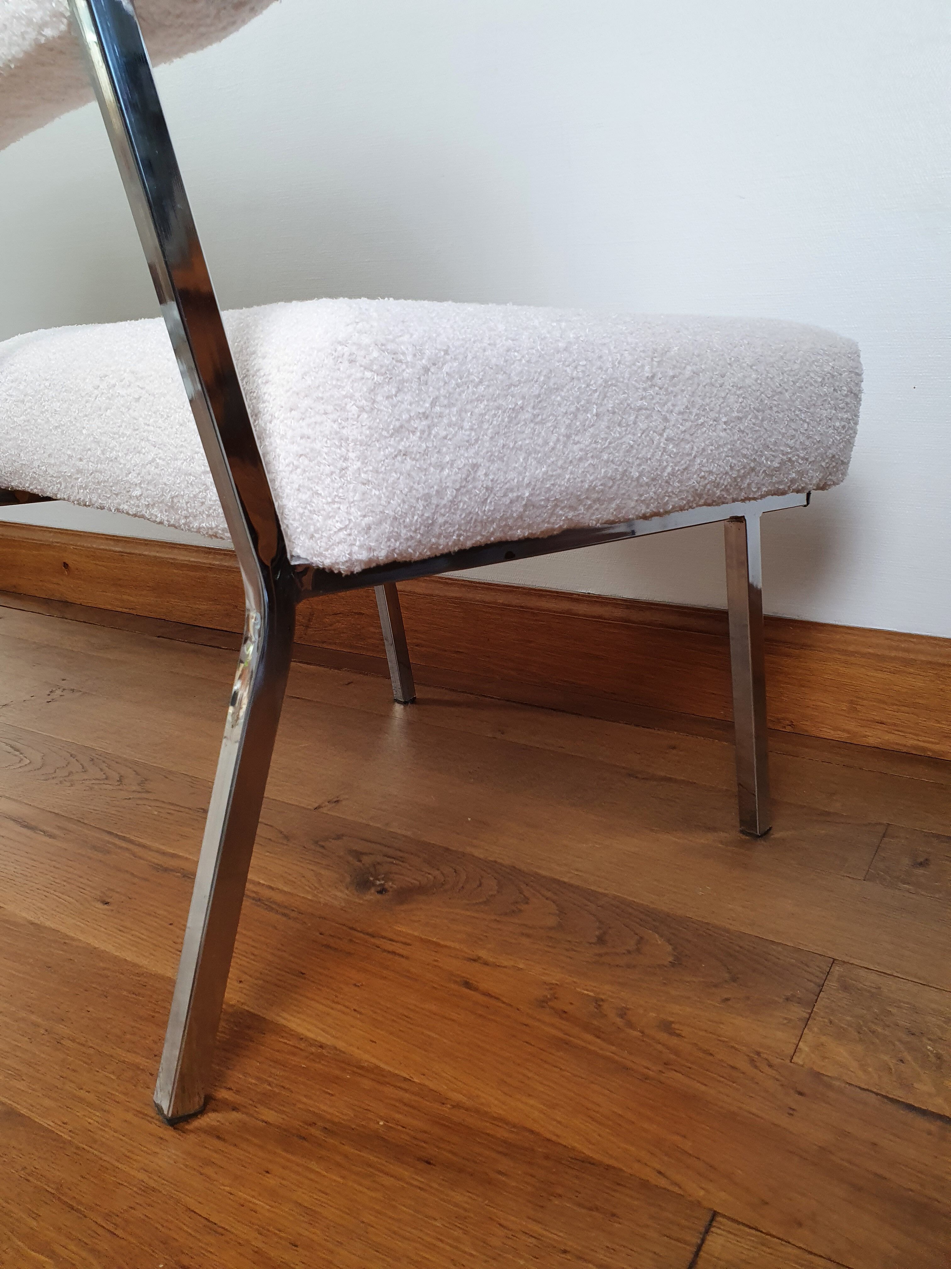 Armchair 60s chrome metal fabric buckle